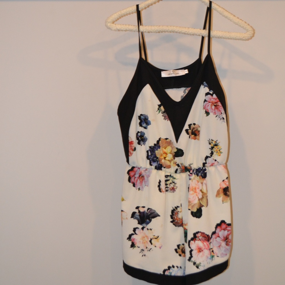 White and floral romper